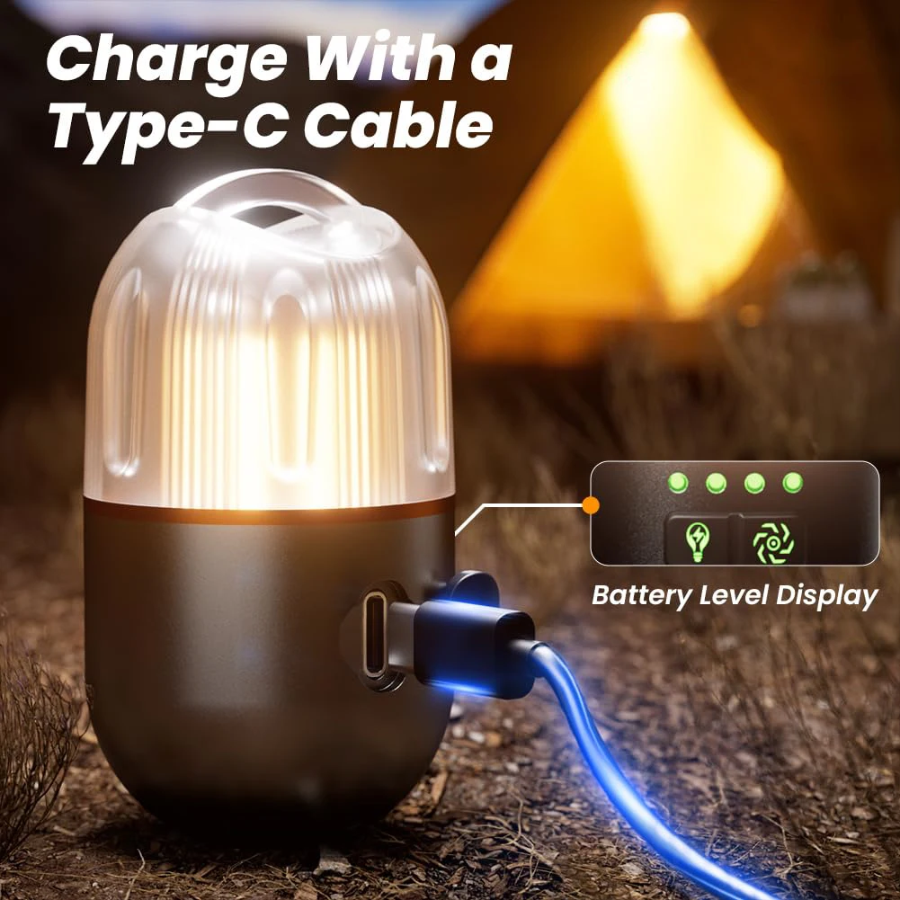 2-PCS Rechargeable Camping Lantern with Magnet Base Waterproof EDC Electric Lantern, 6 Light Modes, LED Camping Lantern Outdoor