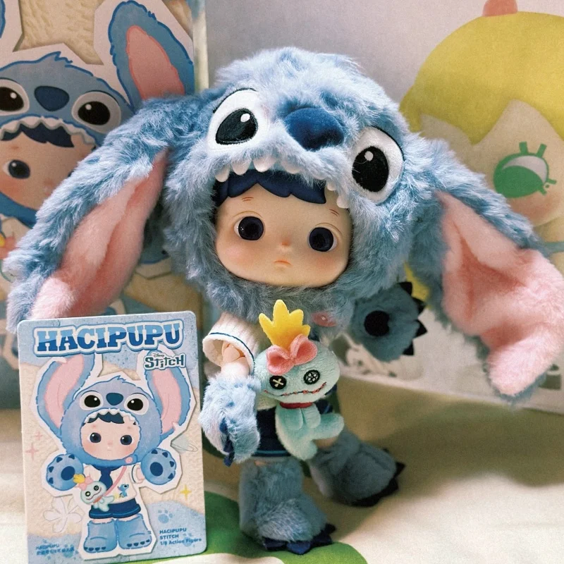

Хит продаж: Оригинальная плюшевая кукла Popmart Haipupu Stitch 1/8, подвижная, с голубым мехом и большими ушами, милая коллекционная кукла, идеальный подарок