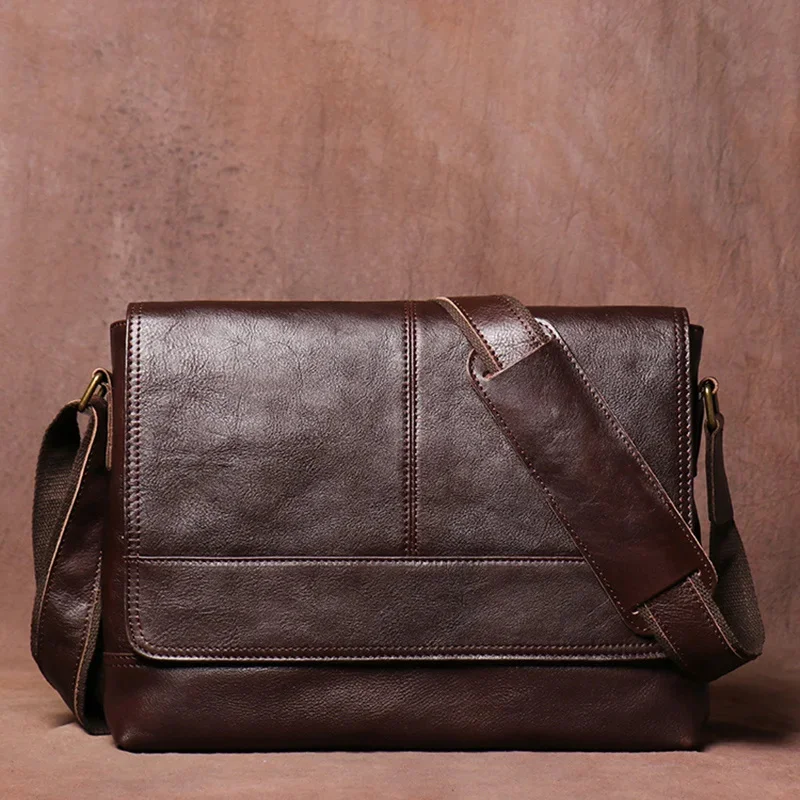 

Men's Genuine Leather Shoulder Vintage Casual A4 First Layer Cowhide Messenger Handmade Satchel Bag