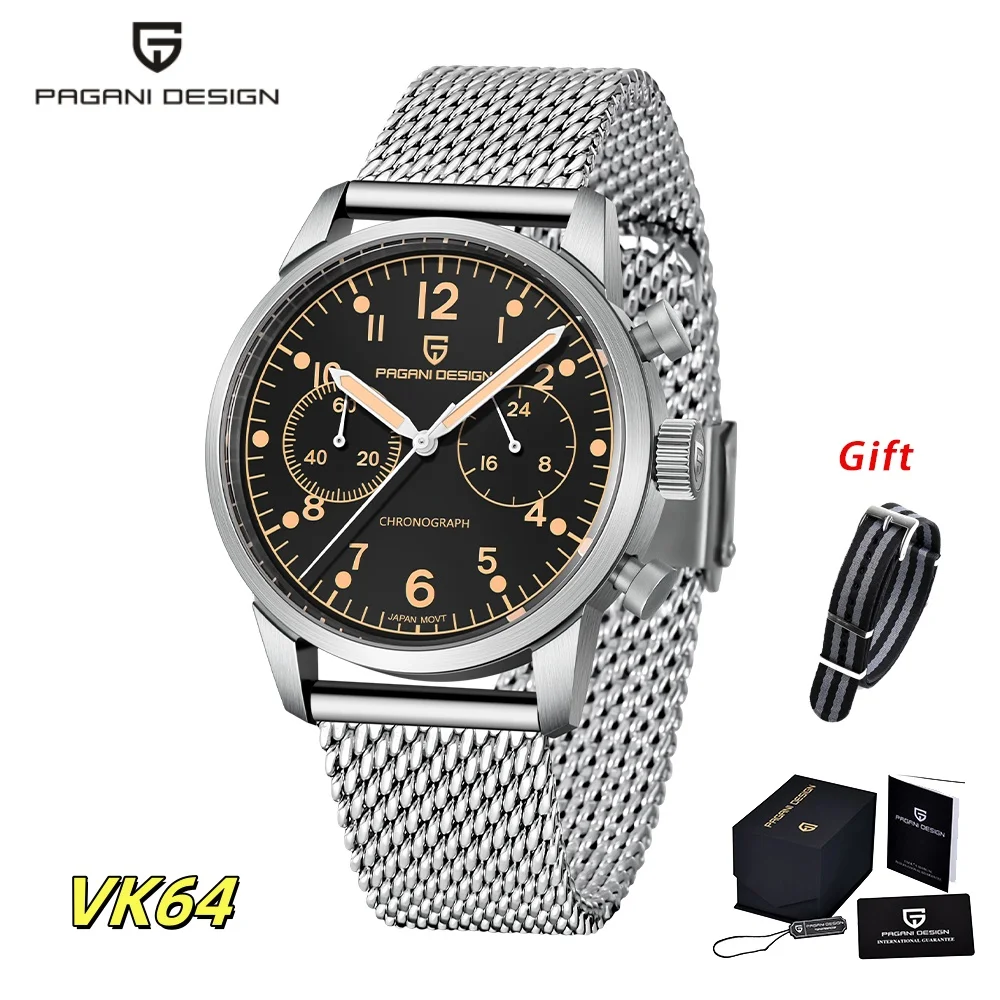 PAGANI DESIGN PD1708 Men Quartz Watch VK64 Movement Classic Luxury Fashion 100M Waterproof Stainless Steel Clock Reloj Hombre