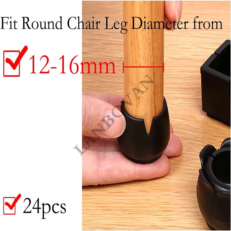 24pcs Black Furniture Legs Feet Pad Silicon Floor Protector for Decor Chair Leg Caps Anti-slip Table Leg Wood Floor Protection