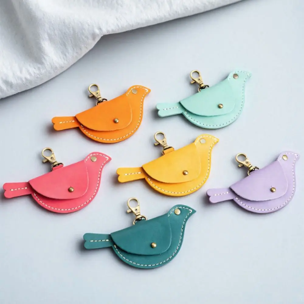 Faux Leather Coin Purse Keychain Multi Color Bird Shaped Silhouette Mini Storage Pouch Lightweight Compact Inner Space