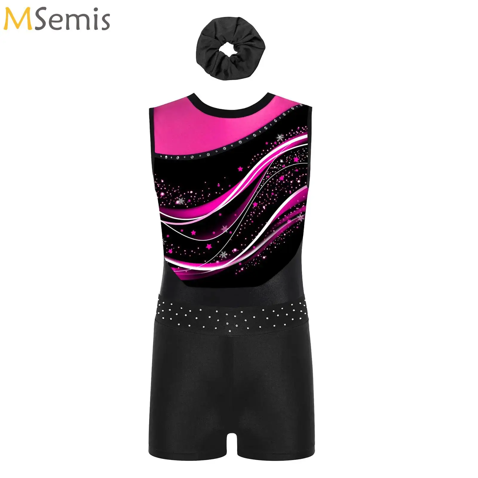 

Girls Gymnastics Dance Jersey Leotard Figure Skating Acrobatics Yoga Performance Costume Rhinestone Ballet Bodysuit Shorts Set