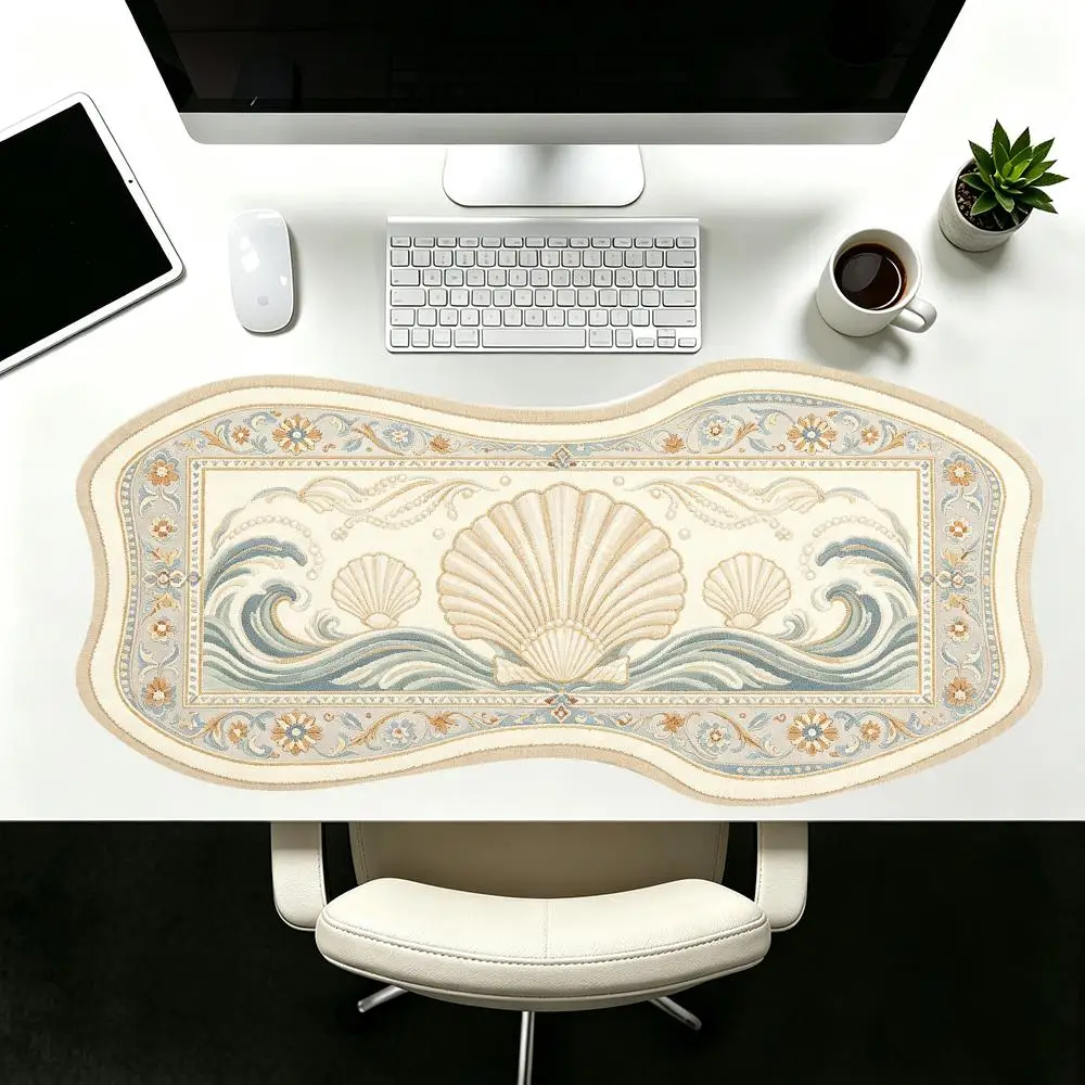 Beige Brown Lace Trim Rug Creative Special Shaped Table Mat Smooth Cloth Surface Non Slip Base For Home Office