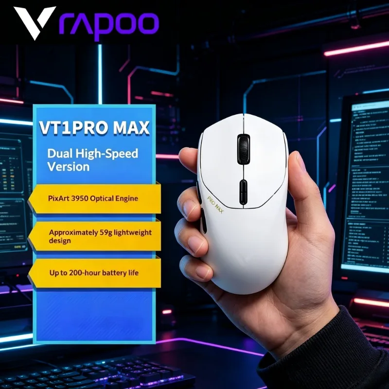 59g Lightweight Rapoo VT1PRO MAX Wireless Gaming Mouse 8KHz Polling Rate 30000DPI 9 Programmable Buttons