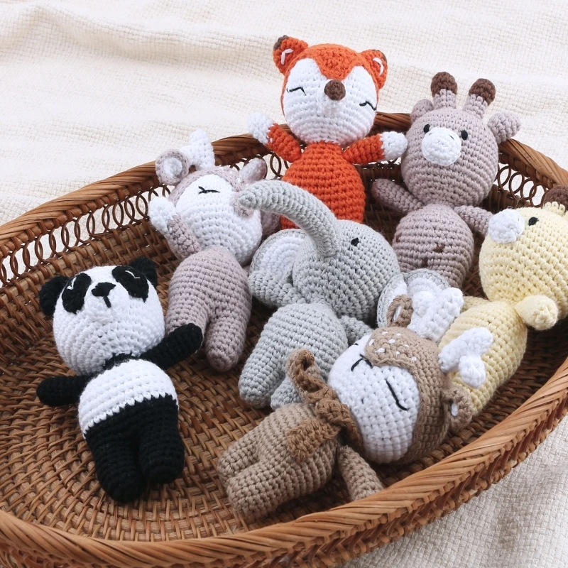 7 Styles 5Inch Cute Handwoven Stuffed Animal Toys Cartoon Crochet Elephant Fox Deer Panda Toy Kids Sleeping Doll Home Decoration