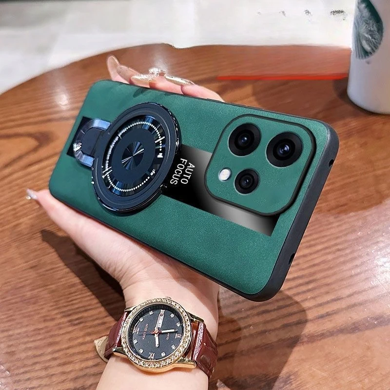 For Oppo Reno 15 14 F Pro 14 FS 5G Case with Stand Luxury Lambskin Leather Cover For Reno15 Pro Max Shockproof Bumper Funda