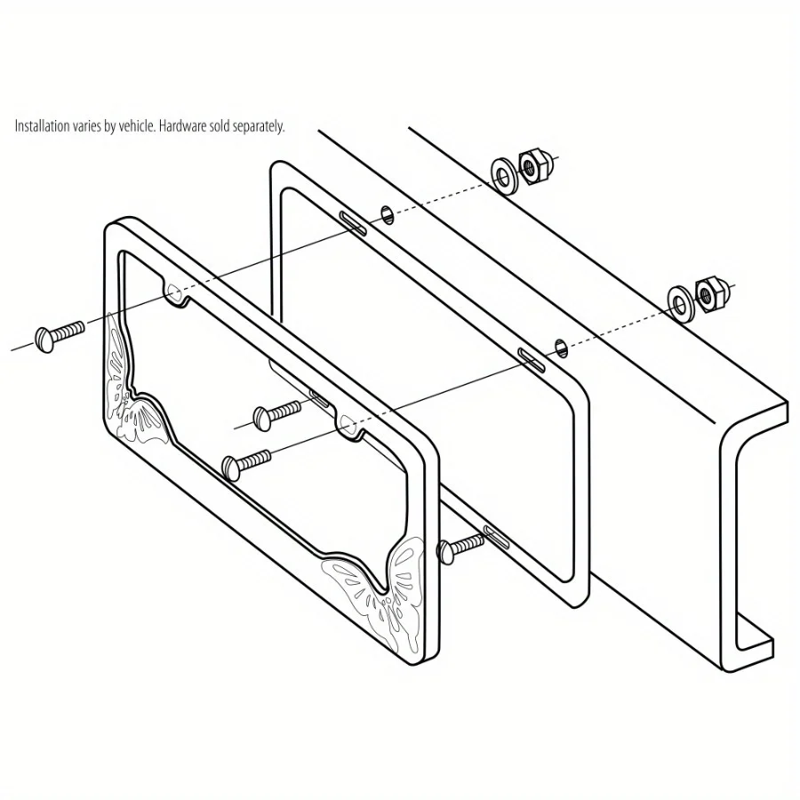 Universal Metal License Plate Frame - Butterfly, with black butterfly decoration, adding a touch of fashion and style.