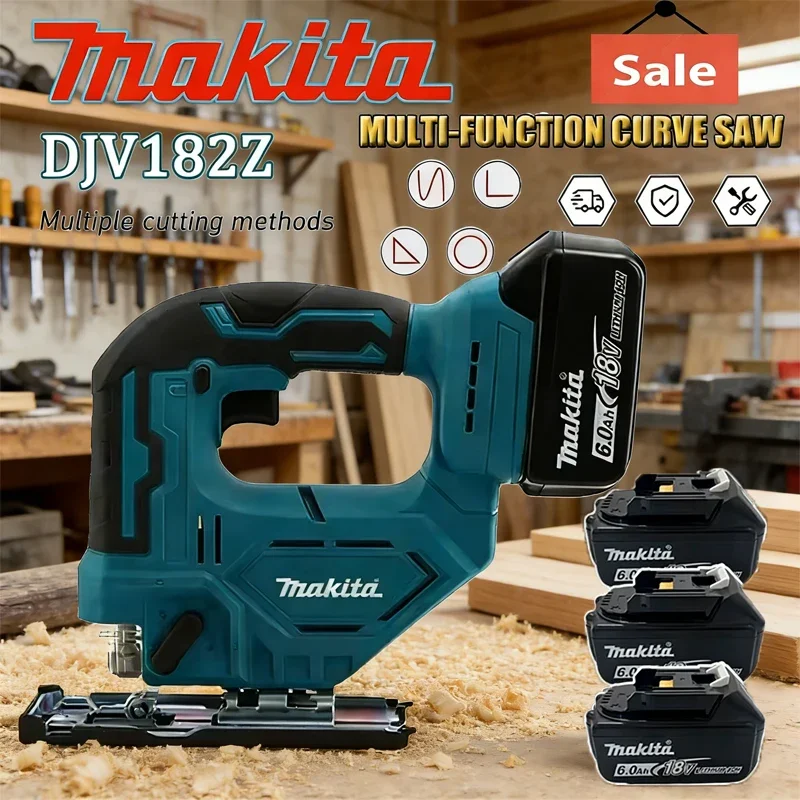 

Электрический лобзик Makita DJV182Z 340 Вт, аккумуляторный, с рукояткой-тубусом, портативный, бесщеточный, для плотницких работ, с пильным полотном