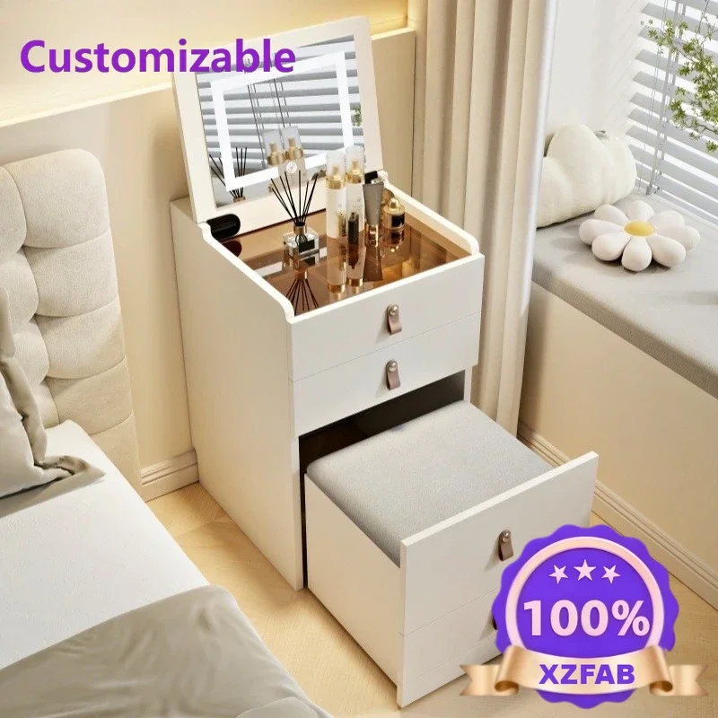 Factory Direct 2026 Solid wood dresser small exquisite cream style bedroom small apartment simple mini flip bedside storage