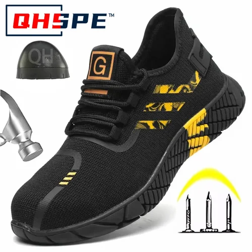 Imagen 2 del producto Zapatillas de trabajo, zapatos de seguridad para hombre, zapatos de trabajo con punta de acero para construcción, botas de seguridad, zapatos para hombre, trabajo a prueba de pinchazos, verano, Kevlar
