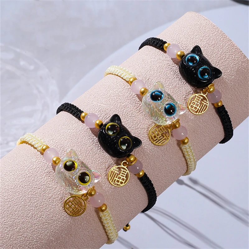 Cute Big Eyes Cat Adjustable Bracelet Couple Friendship Unique Elegant Fashion Jewelry Cat Charm Bracelet Gift