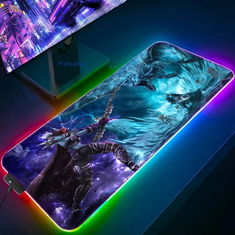 World Of Warcraft LED Backlight Gaming Mousepad Gamer Mousepads RGB Mouse Pad Non-Slip Rubber Deskmats Keyboard Desk Mat WOW