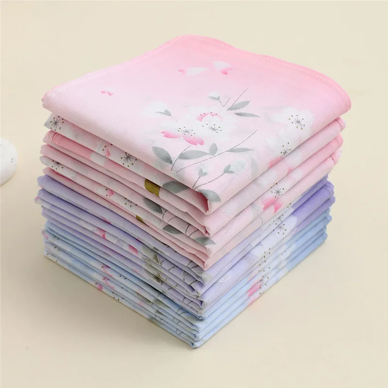 

12pcs-Ladies pure cotton soft and comfortable handkerchief cotton carry sweat towel printed wedding gift square towel 43*43cm