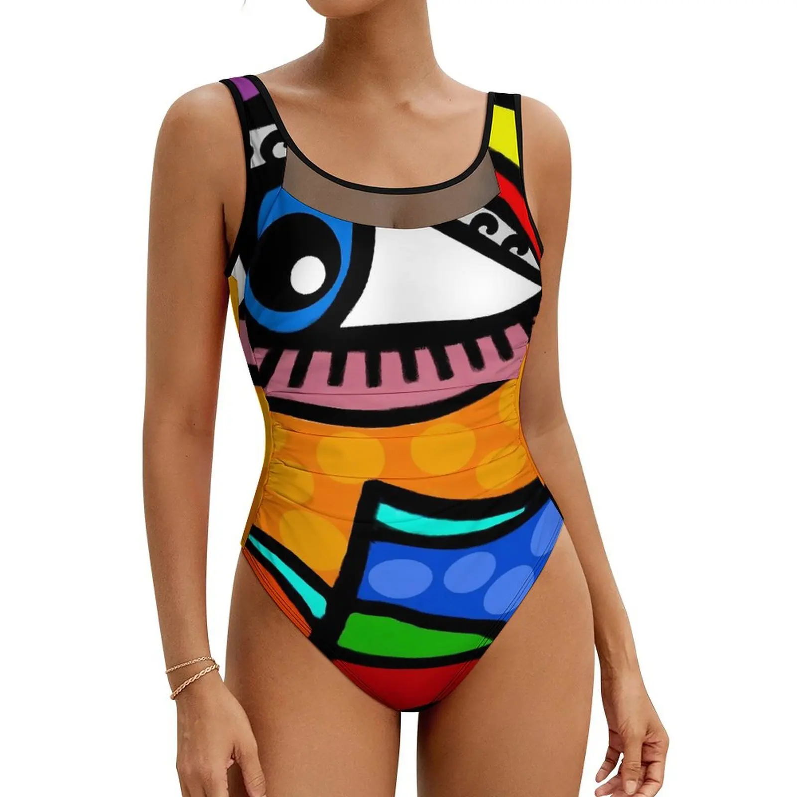 

Funky Ladies Face Swimsuit Abstract Style Art Push Up Swimwear One Piece Holiday Surf Bathing Suits Swimsuits Graphic Beachwear