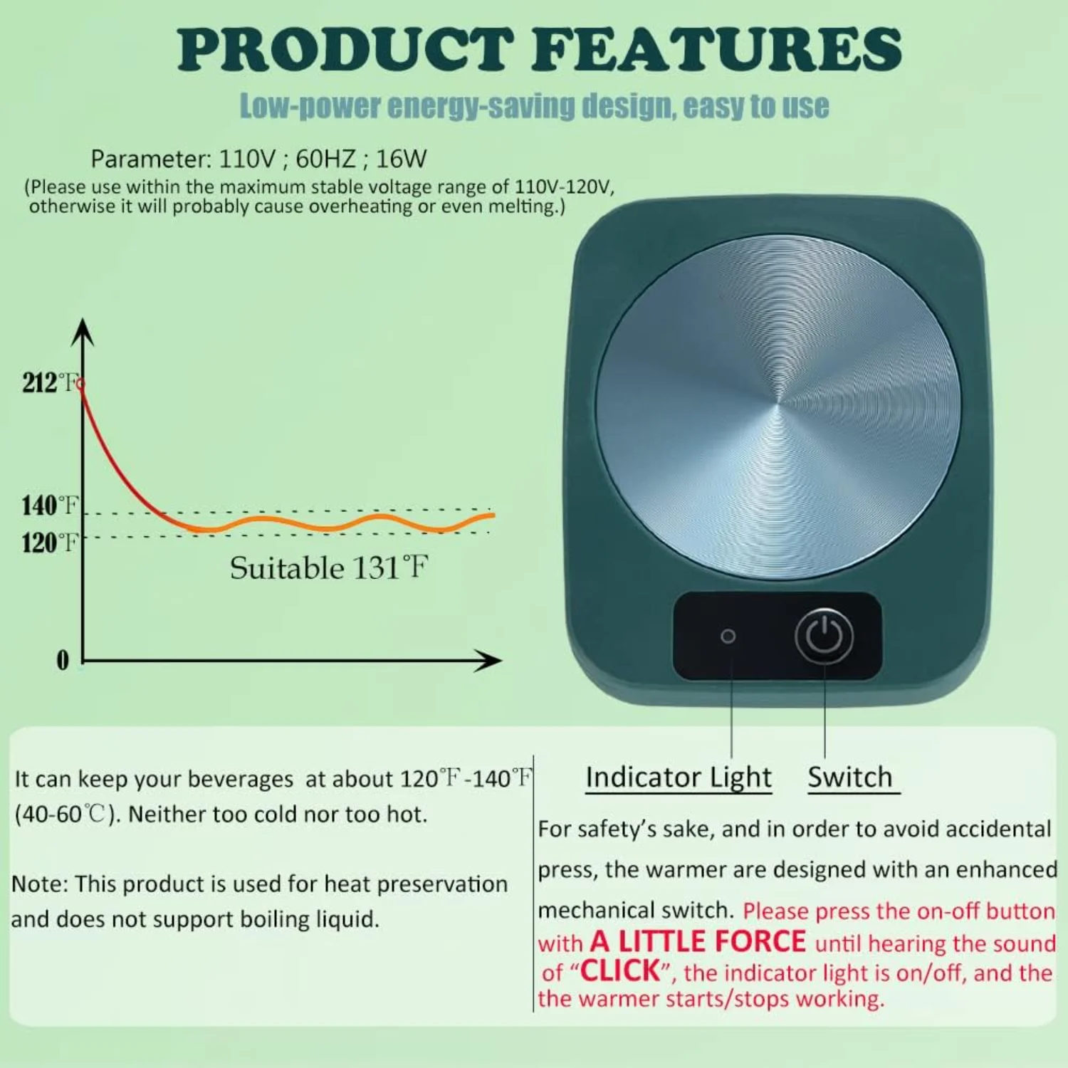 كوب القهوة لتدفئة كوب القهوة والشاي والكاكاو والحليب والطعام والفواكه، لوحة معدنية من الألومنيوم، آمنة وموثوقة، (4 × 5 بوصة)