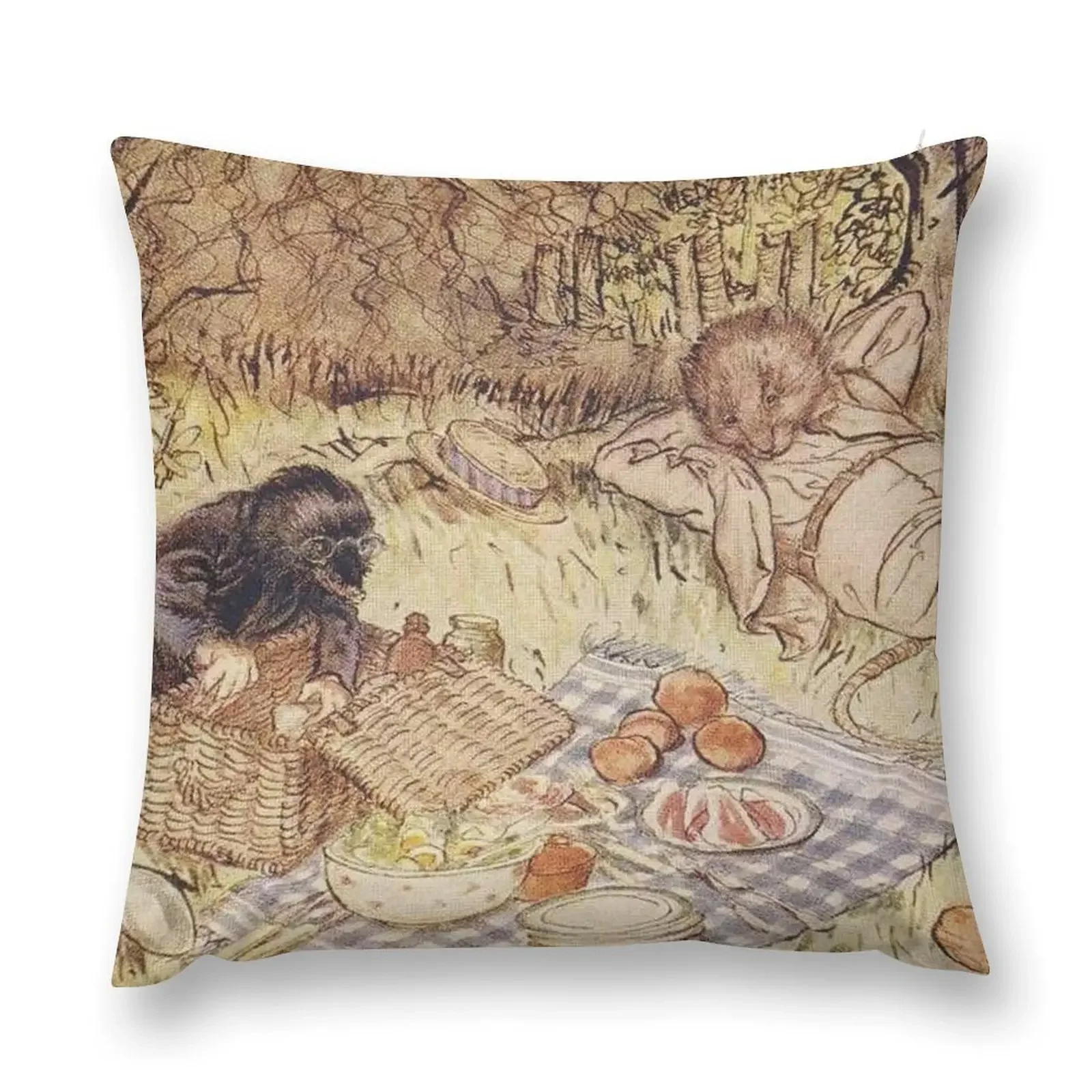 

Ratty and Mole on a picnic Wind in the Willows illustration - Arthur Rackham Throw Pillow christmas ornaments 2025 pillow