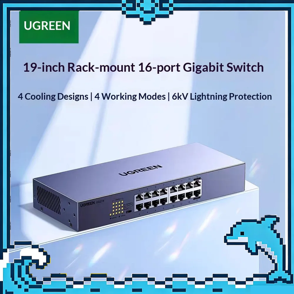 UGREEN CM939 75289 16 Port Gigabit Ethernet Switch 32Gbps Rackmount Network Splitter Plug and Play
