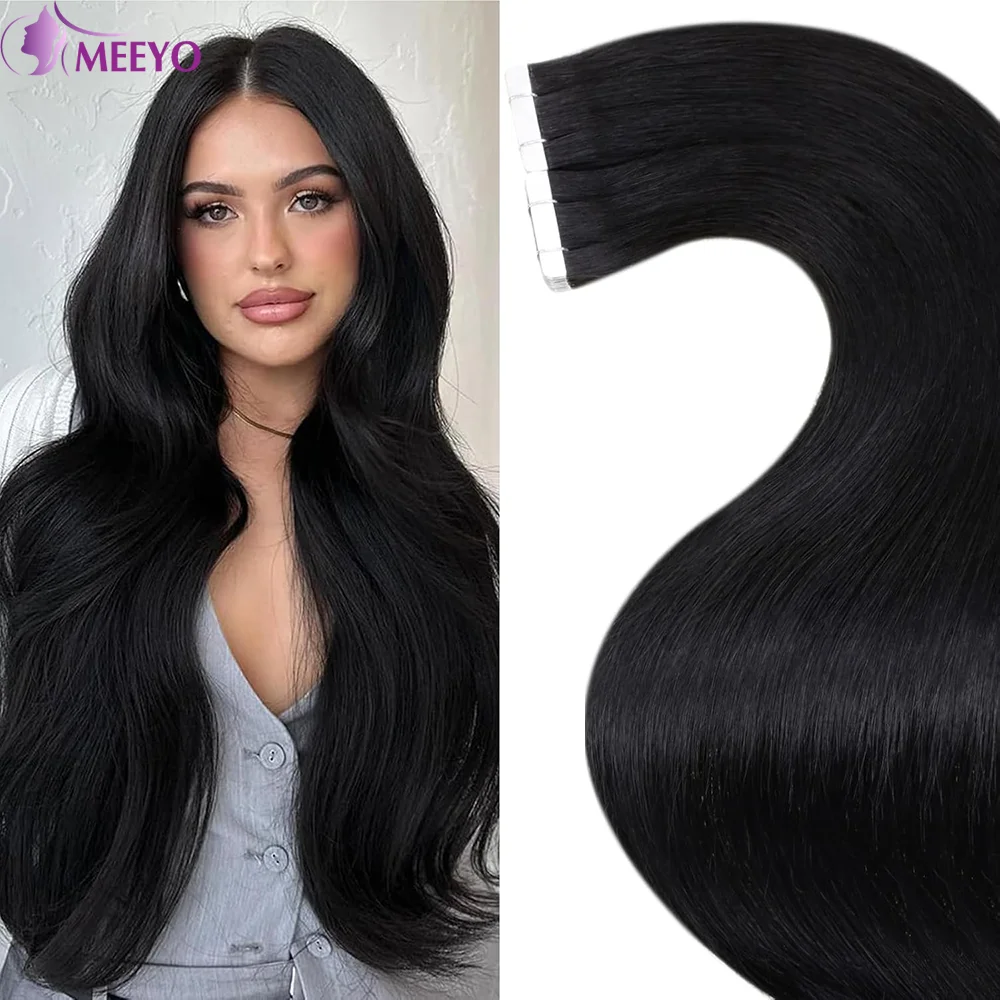 

Tape in Hair Extensions Straight Seamless Natural Brazilian 100% Human Hair Tape in Extensions 16-26 Inch Natural Black 50G/Pack
