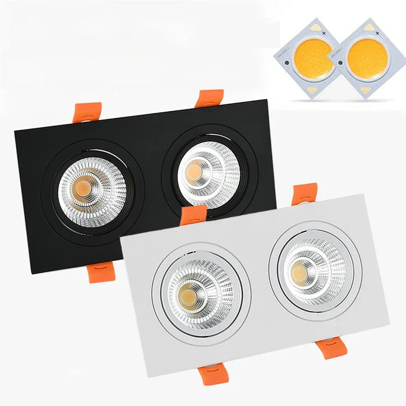 Downlight LED de duas cabeçadas regulável, Spotlight incorporado, 14W, 24W, iluminação comercial interna, Ra Al92, Ac85-265V