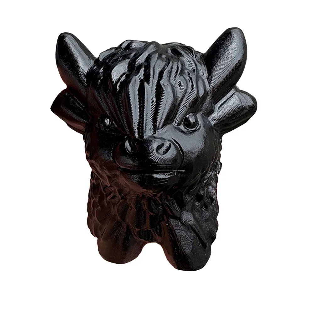 Custom Natural Obsidian Highland Cow Figurine 8cm Hand-Carved Crystal Farm Animal Statue with Inlaid Eyes for Collectible Decor