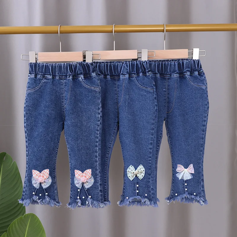 Girls Jeans Kids Denim Trousers Children Casual Cartoon Pants Autumn Spring Toddler Baby Girl Clothes for 1-5 Years