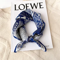 Lenço de cabelo de cetim estampado para mulheres 100% lenço de seda lenço de saco bandana de cabeça quadrada lenços de pescoço para senhoras moda, 2024