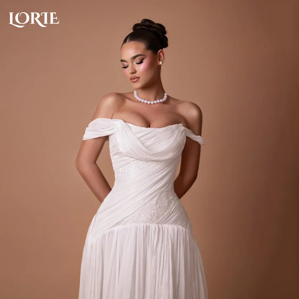 

LORIE Modern Wedding Dress Off Shoulder Sweetheart Pleats A-line Bride Gown Satin Customized Corset Bride Dress Plus Size Dress