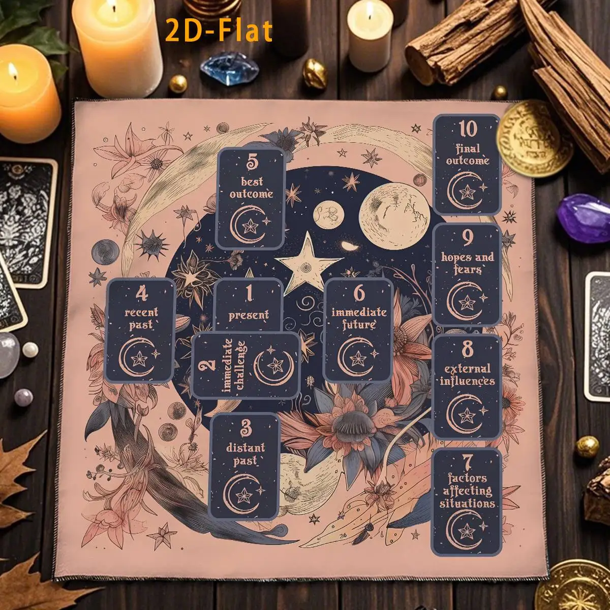 Celtic Cross Tarot Tablecloth Starry Sky & Moon Meditation Cloth Floral & Plant Decorative Tablecloth Retro Witchcraft Supplies