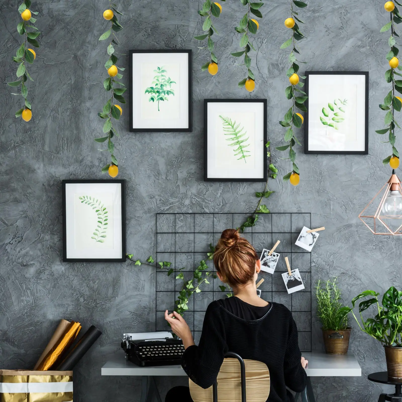 

Artificial Lemon DecorLemon Hanging Adornment Plastic Fruits Home Wall Garden Rattan Ornament Branches Bright Colored