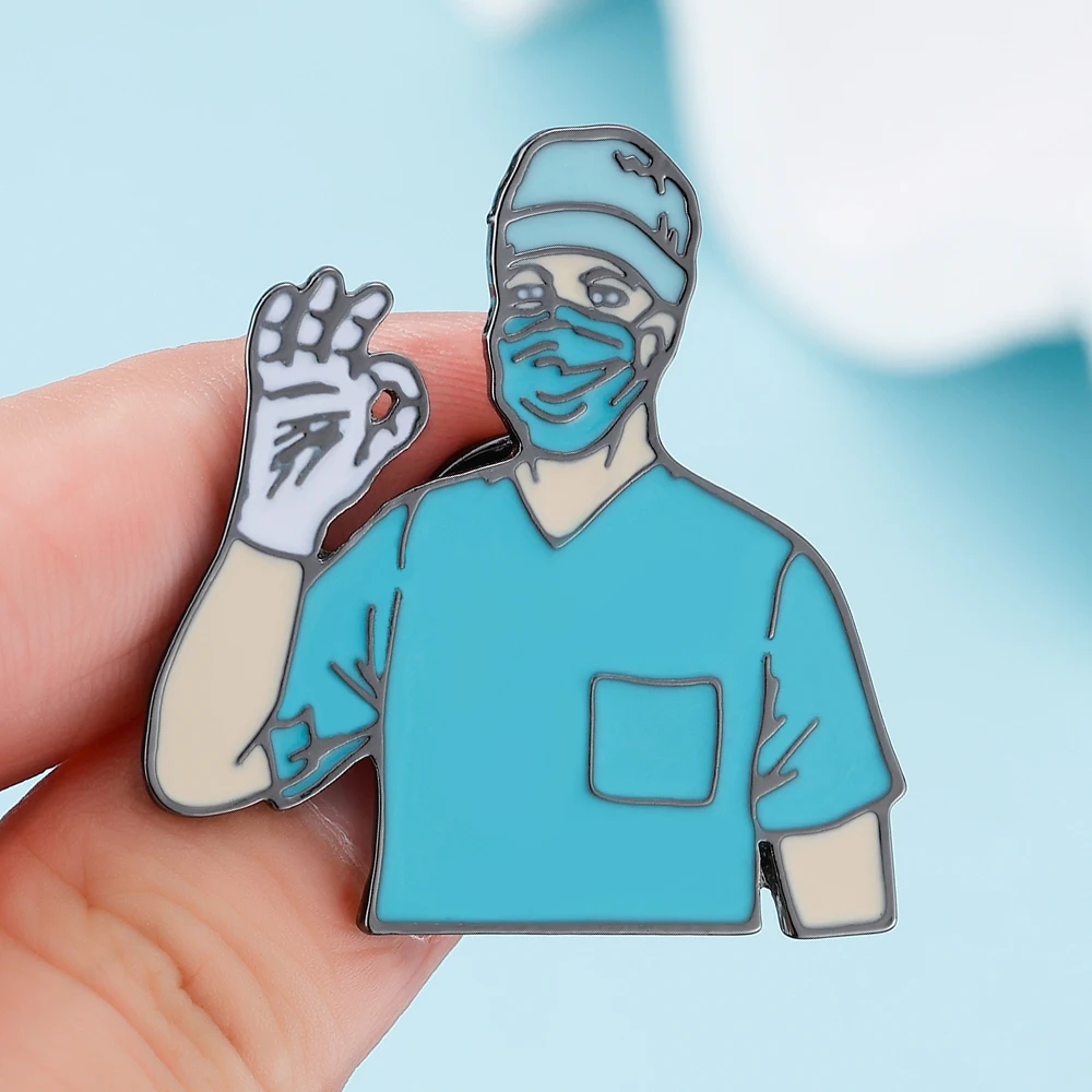 Surgeon Ok Gesture Brooch Creative Medical Enamel Pins Lapel Coat Badge Collectible Jewelry Gift for Doctor Nurse