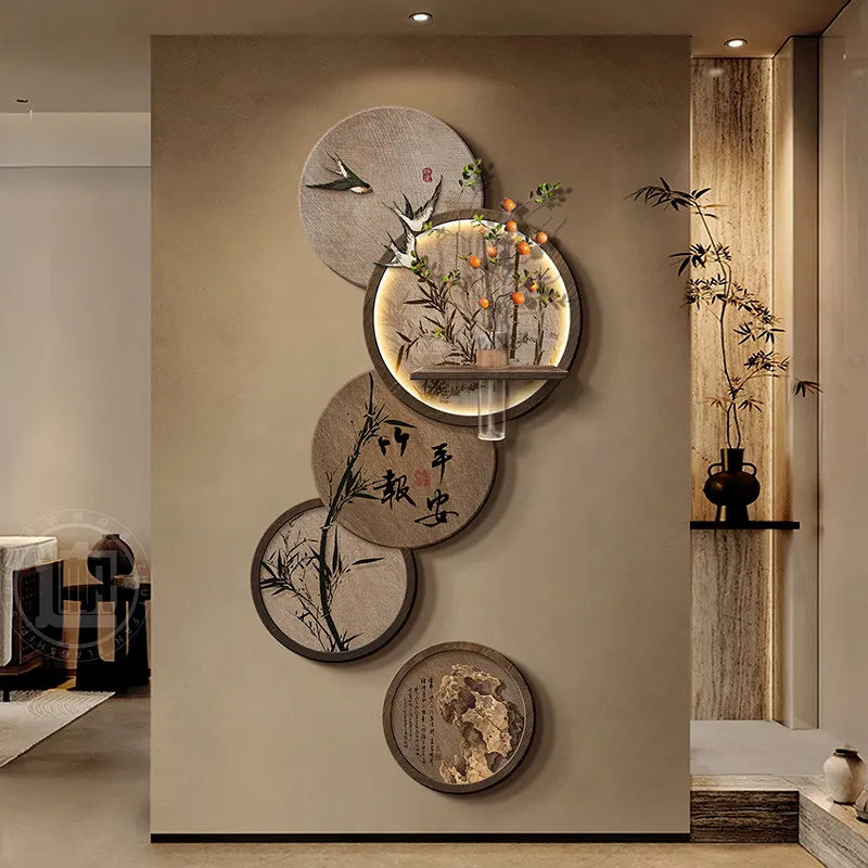 New Chinese entrance decorative painting restaurant hydroponic green plant mural