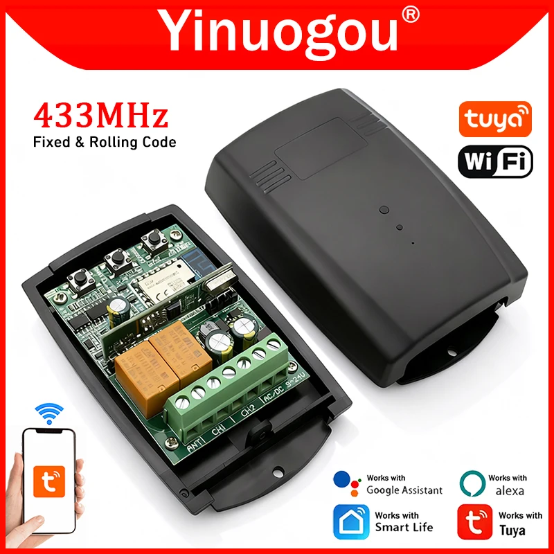 Tuya Smart Wifi Remote Control Receiver Garage Door Opener 433MHz Universal Gate Control Switch Module Receiver Relay 433.92MHz