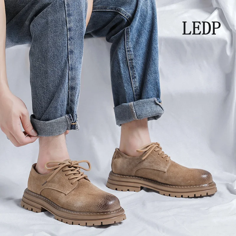 LEDP Brand 2024 Spring Autumn Men Casual Shoes Low Top Breathable Labor Guarantee Vintage Tooling Large Head Shoes High Quality