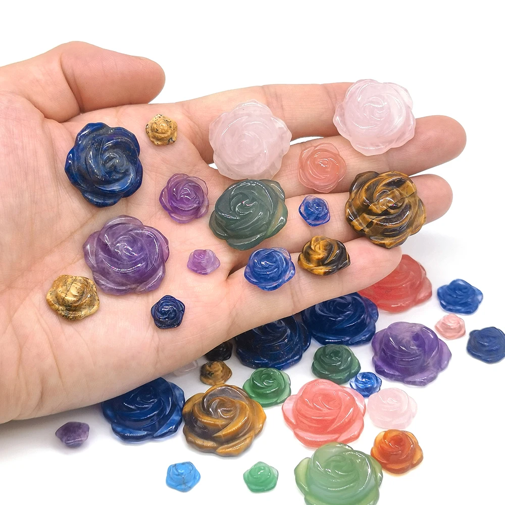 

3 Size Rose Flower Figurines Natural Crystals Stones Carved Flatbacks Cabochons DIY Crafts For Cards Decorations Hair Jewelry