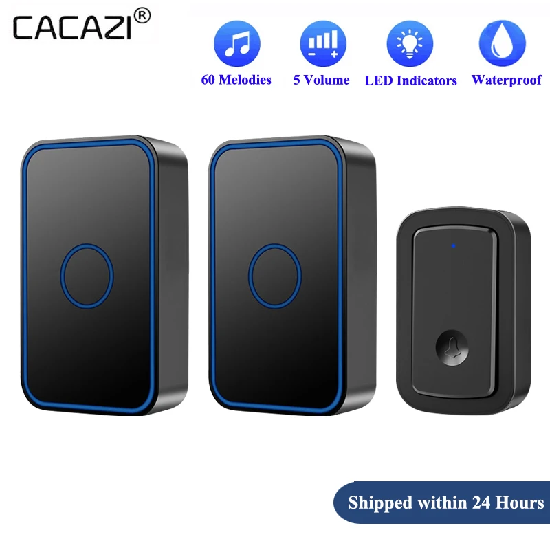 CACAZI Wireless Intelligent Waterproof Doorbell 300M Range LED Night Light Home Call bell US EU UK Plug 1 2 Button 1 Receiver