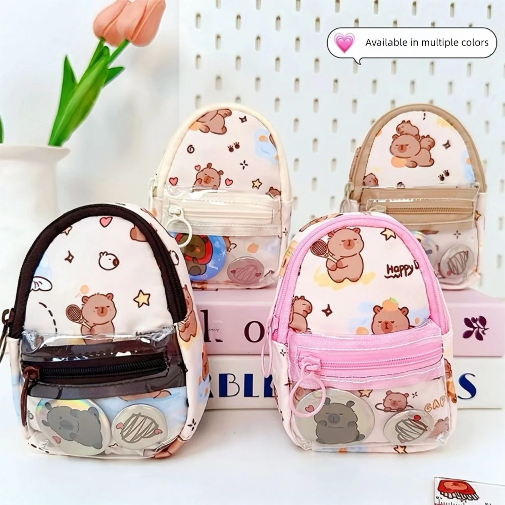 

Schoolbag Design Capybara Pouch Keychain Portable Cartoon Backpack Hanging Pendant Dust-proof with Hook Mini Coin Purse