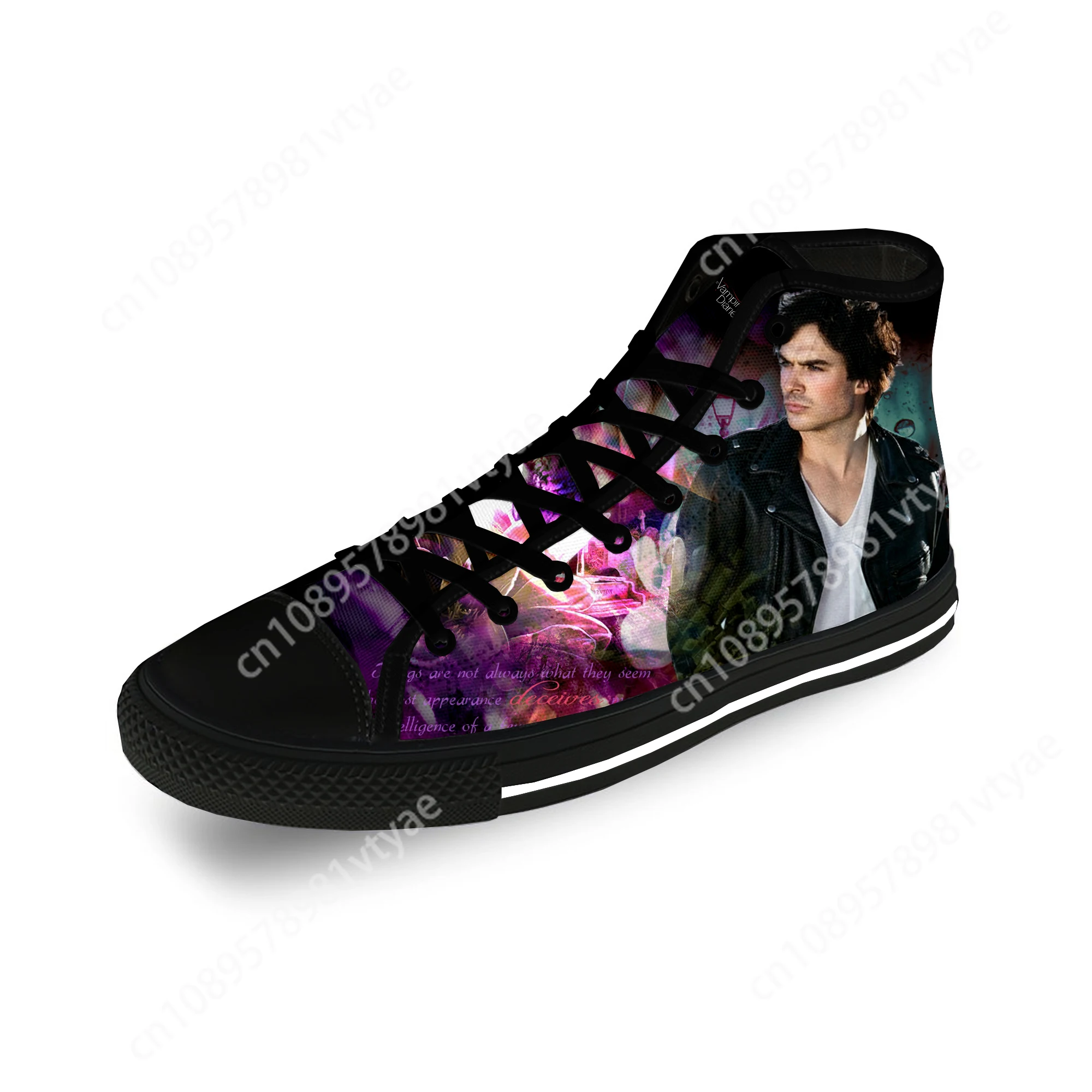 The Vampire Diaries Damon Salvatore Casual Cloth 3D Print High Top Canvas Shoes Men Women Lightweight Breathable Sneakers