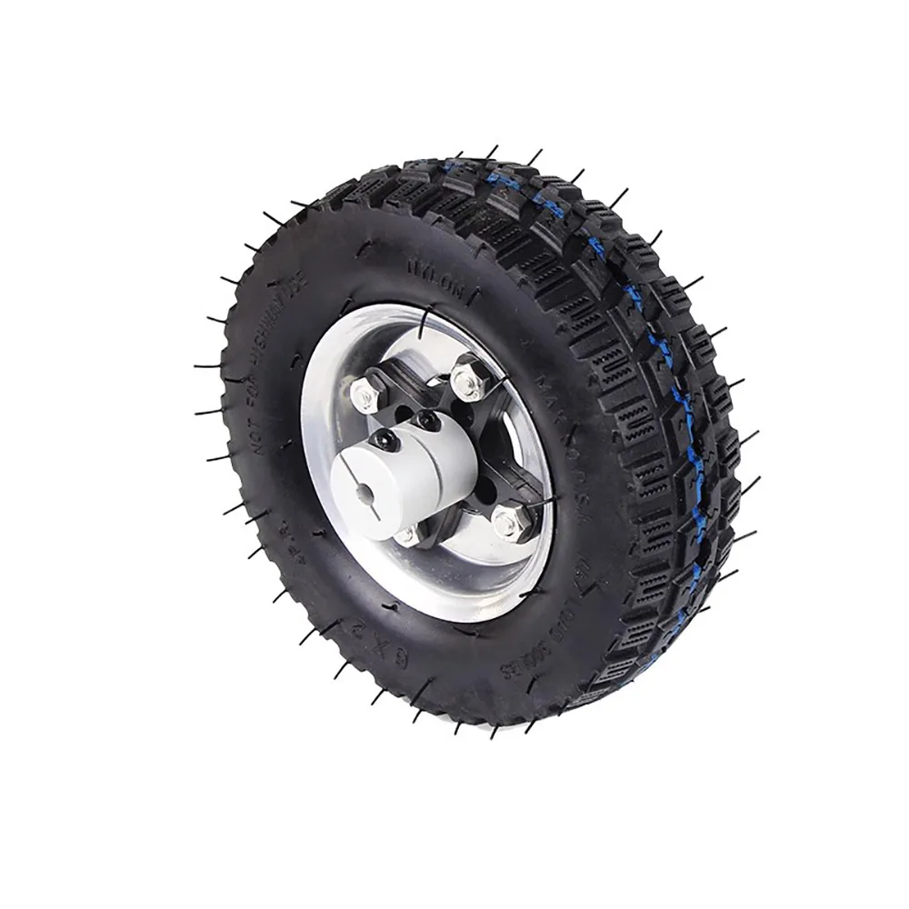 6 Inch Robot Drive Wheel - Pneumatic Rubber Tire with Anti-Slip Tread & Steel Rim (6mm/8mm Bore Options)