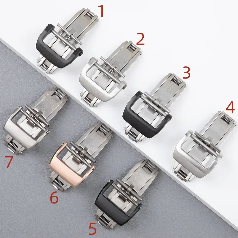 Quality 316L Stainless Steel Black Silver Folding Buckle 18mm Rubber Watchband For Richard Watch Mille Strap Bracelet RM Clasp