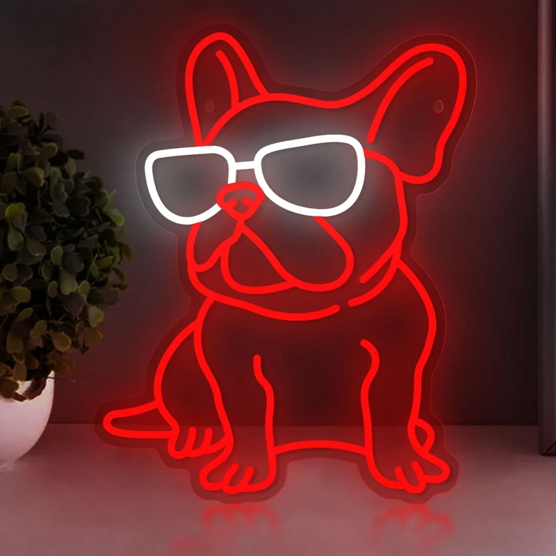 Cute Bulldog Animals LED Neon Light Sign Acrylic Neon Sign USB Dimmer Switch for Home Kids\' Bedroom Pet Room Wall Art Decor Sign