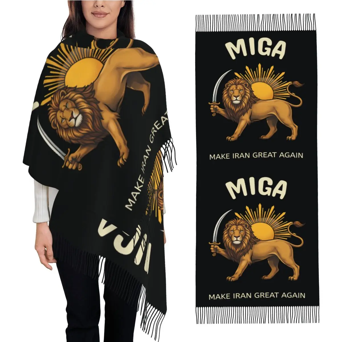 Keep Warm Scarf Winter Make Iran Great Again Shawls and Wrap Iranian National Emblem Gold Lion Foulard Womens Large Scarves