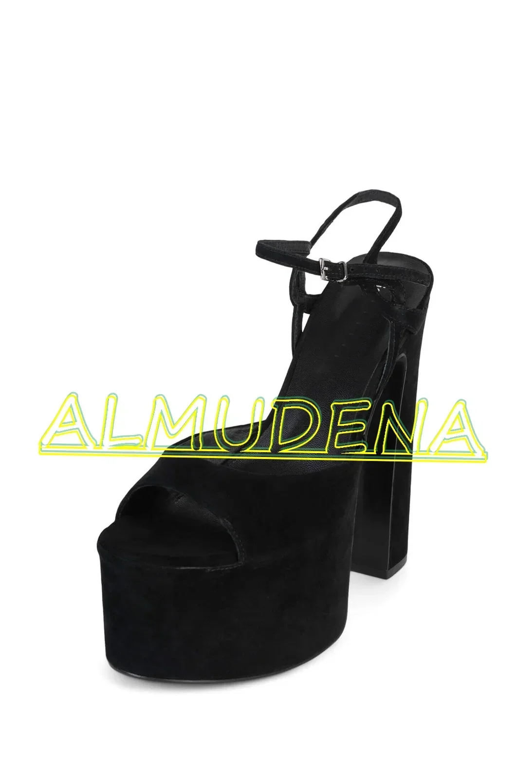 

Suede Platform Slingback Summer Sandals Round Peep Toe Chunky High Heels Ankle Atrap Buckle Solid Women Summer Shoes 2024 New