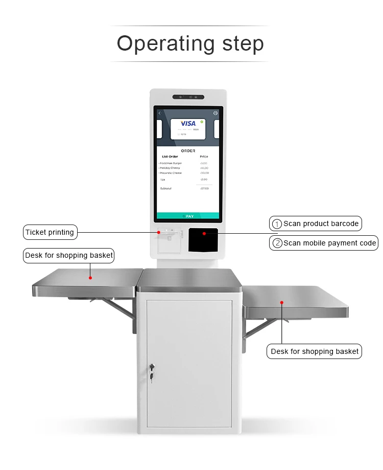 24 Inch Touch Screen Supermarket / Shopping Mall Self Service Checkout Kiosk Machine With Payment Function