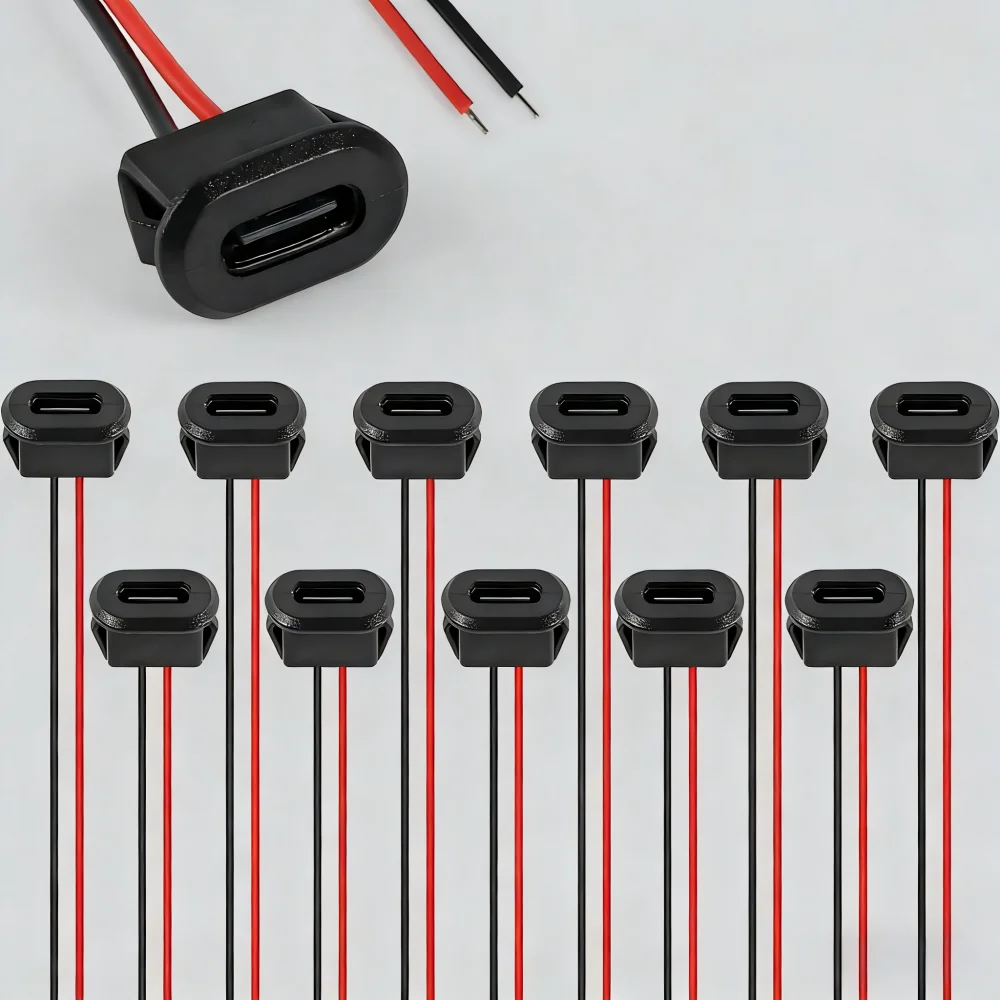 Type-C 2Pin USB Connector Black 10PCS Type-C Female Waterproof with Female Socket Fast Charging Jack Charging Port USB-C Plug