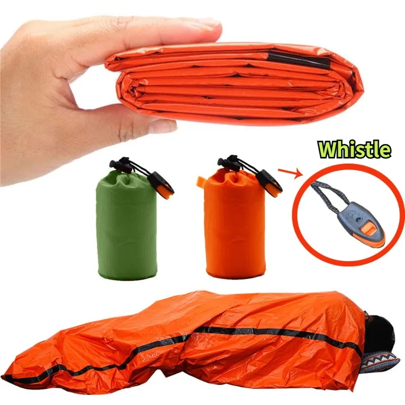 Outdoor Edc Camping Gear Portable Waterproof Emergency Survival Sleeping Bag Thermal Sack First Aid Rescue Kit Mylar Blanket