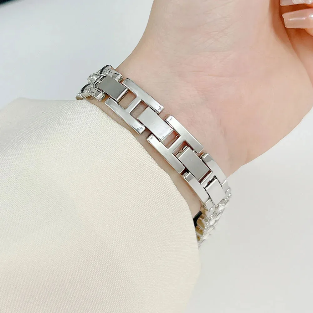 سوار معدني فضي لـ Xiaomi Smart Band 9/ 9 NFC/ 8/ 8 NFC معصمه بديل للنساء سوار ساعة أنيق حزام قابل للتعديل