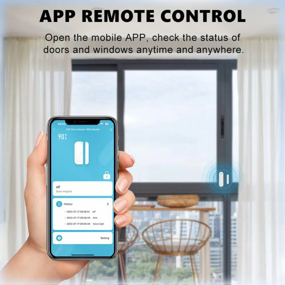 Tuya-Sensor Inteligente de Janela e Porta com Alarme Sonoro, Mini Sensor Sem Fio, Detectores Abertos e Fechados, Controle APP, Sistema de Segurança Doméstica