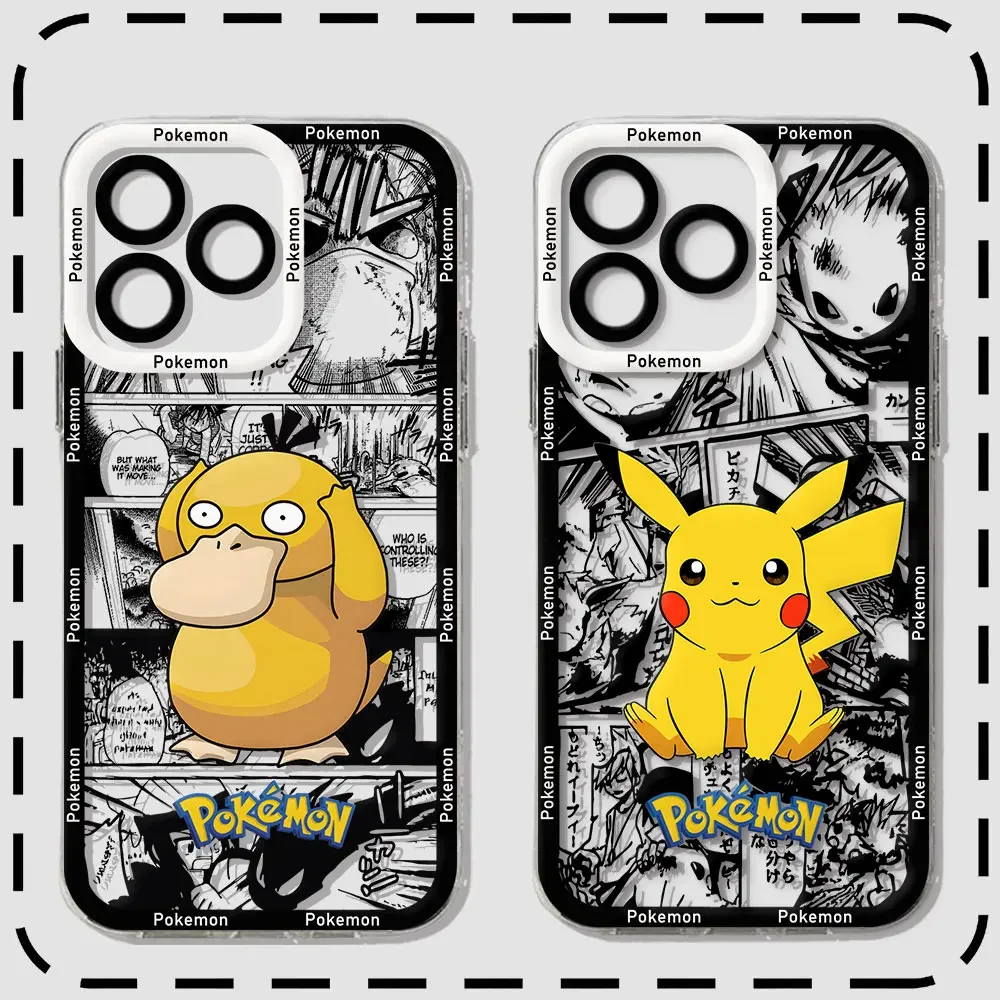 Anime Psyducks Pikachus Phone Case For Samsung S24 S23 S22 S21 S20 S10 FE Note 20 Plus Ultra Lite 5G Clear Soft Pokemons Cover