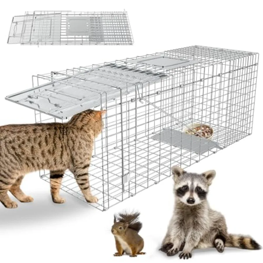 

Humane Live Animal Trap Heavy Duty Folding Raccoon Traps Cage for Cat Squirrel Skunk Raccoon Fox Catch and Release Large Size 3